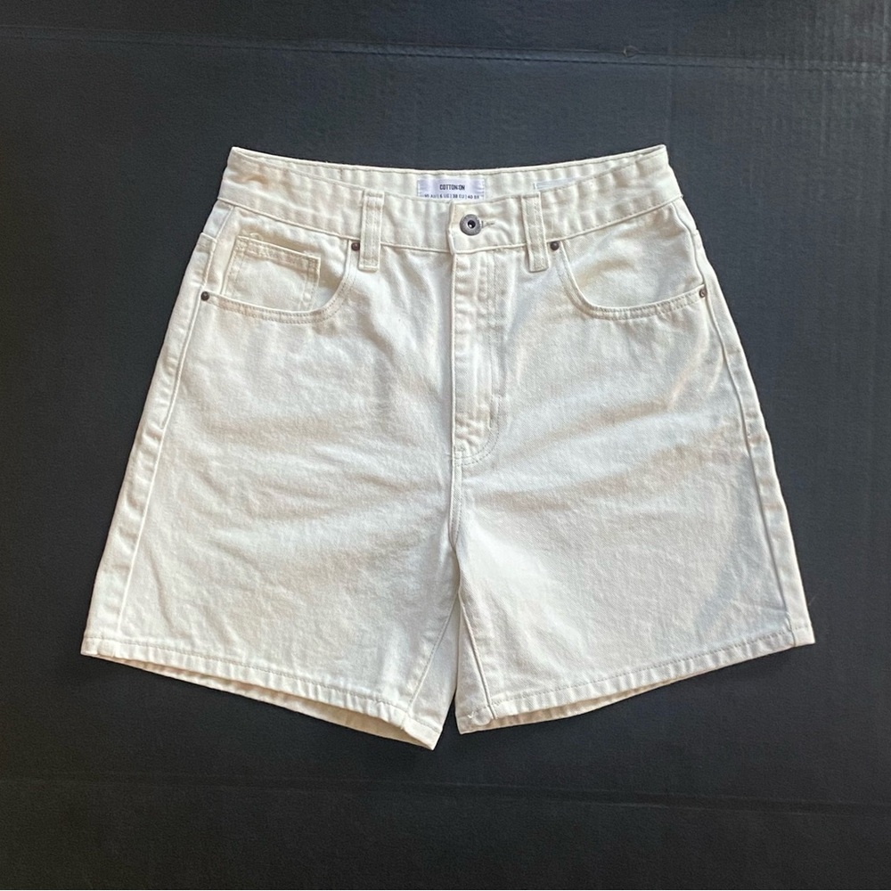 Cotton On Cream Denim Shorts - Dad Denim Short - SZ 6